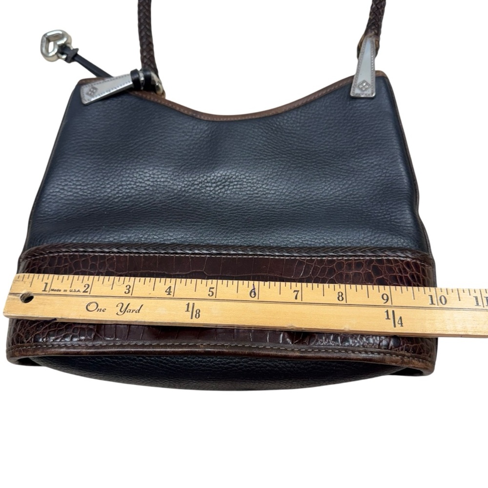 BRIGHTON Bucket Bag Pebbled Leather Black Brown Shoulder Tote Vtg Braided Strap - Picture 15 of 15